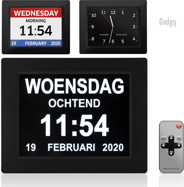 Gadgy Digitale Dementieklok - Kalenderklok met dag, datum, tijd en alarm
