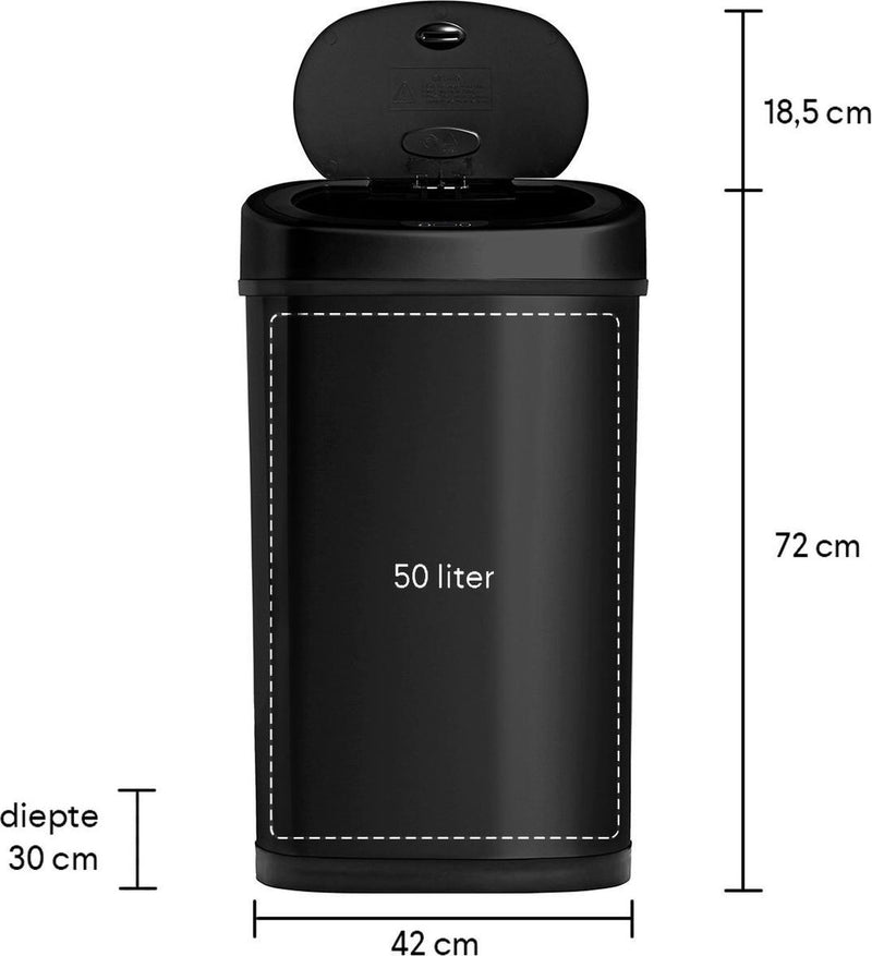 Homra FONIX - Sensor Prullenbak - 50 Liter - Zwart