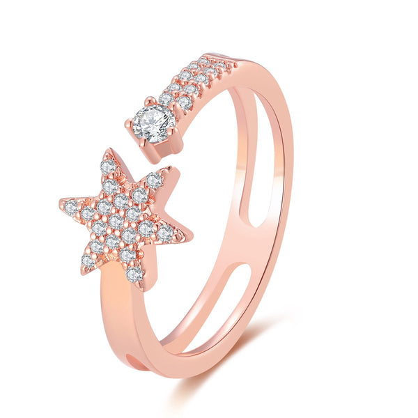 Yolora Elegance Dames Ster Ring met Kalpa Camaka kristallen - 18K Roségoud verguld – Rosé kleurige Verstelbare Multimaat Ring – Vrouwen Ringen – Rose Gold Sieraad - Accessoires – Sieraden