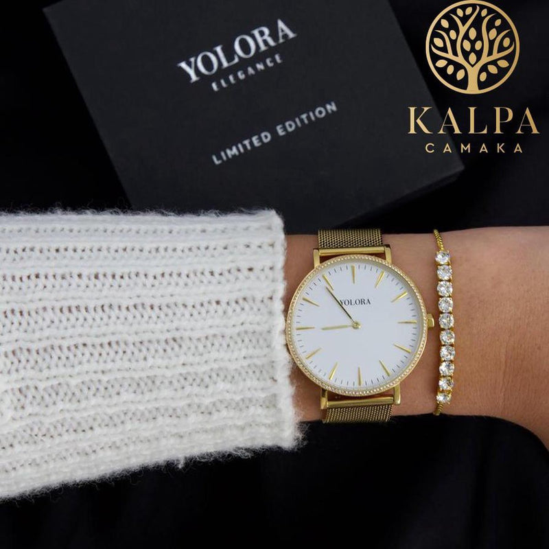 Yolora Dames Armband met 10 Kalpa Camaka Kristallen - Goudkleurig - 18K Geelgoud Verguld - Vrouwen Armband Goud - Sieraden - Luxe Giftbox - Geschenkdoos - Cadeau doos - Exclusieve Geschenkverpakking - Mooie Cadeauverpakking