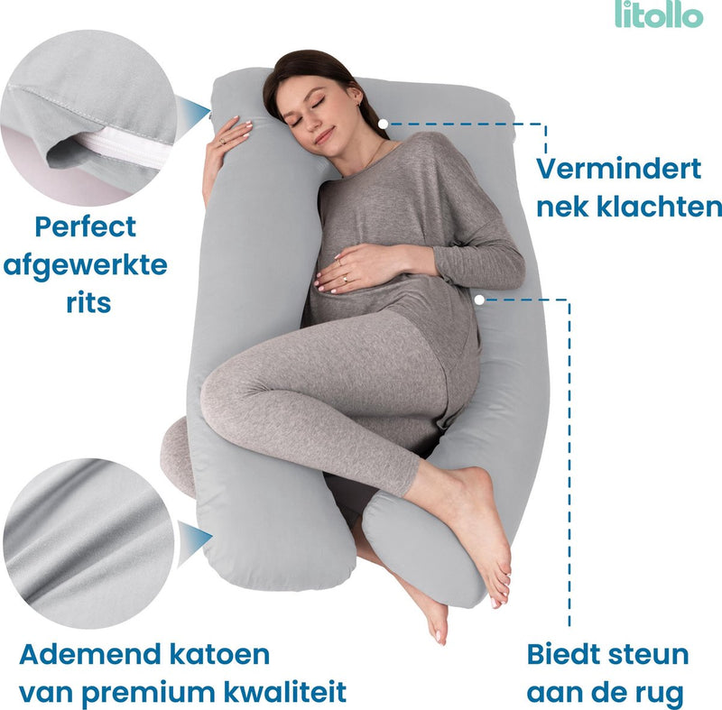 Litollo® Zwangerschapskussen XXL - Grijs -  Incl. extra hoes