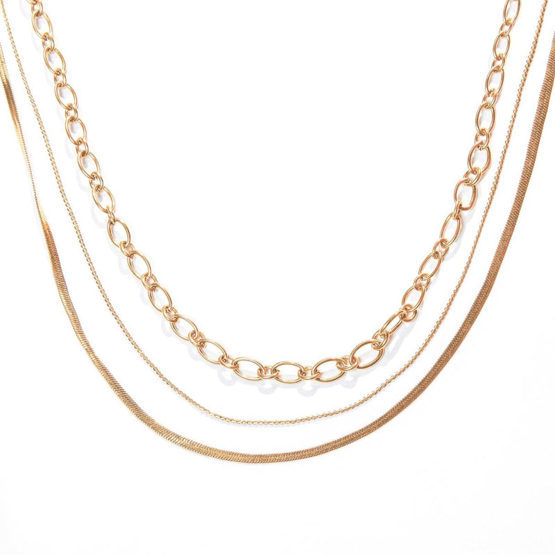 Laura Ferini Ladies Necklace Collegato Gold - Gold -colored switch chain with 3 layers - 18k yellow gold gilt - Necklace - Collier - Jewelry - Accessories - Ladies Necklace with Layers