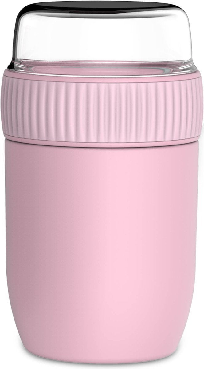Coninx Thermos Lunchbox - Muesli Cup To Go - Yogurt Cup To Go - Mueslibeker 840ml (600ml+240ml) - Stainless steel / Pink
