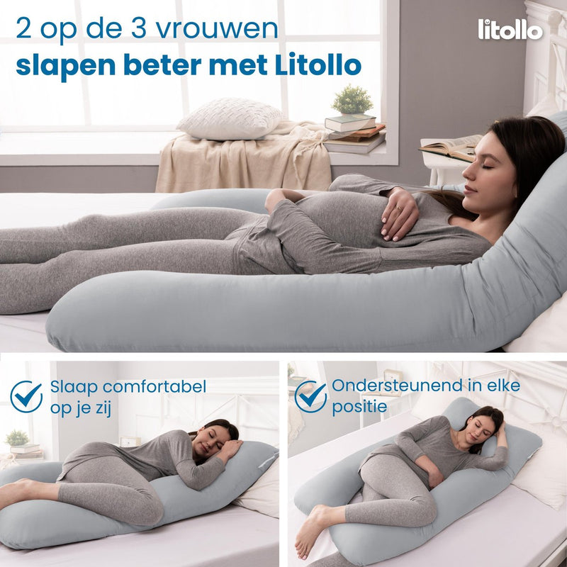 Litollo® Zwangerschapskussen XXL - Grijs -  Incl. extra hoes