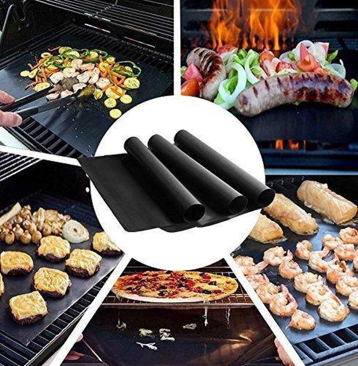 Coninx Barbecue Bakmat - Teflon Ovenmat - Grill Mat - BBQ Mat - Herbruikbaar en niet-klevend - 3 stuks - Vaatwasserbestendig - Zwart