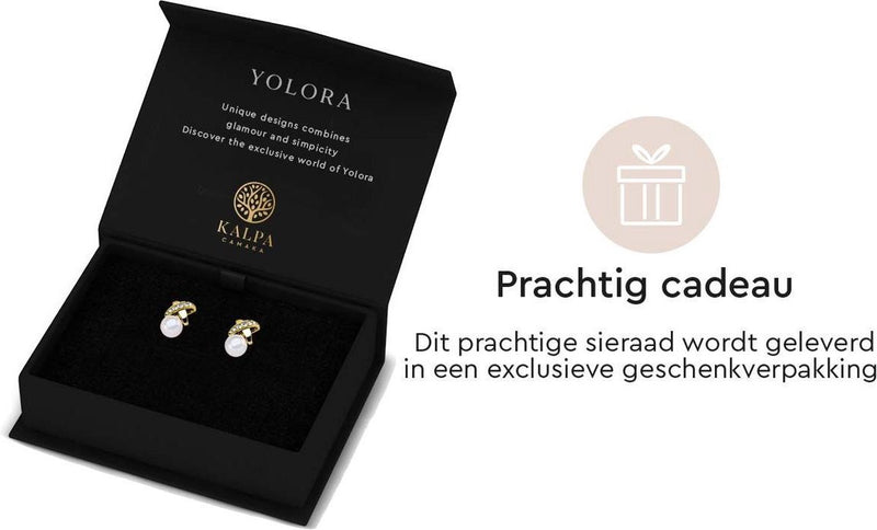Yolora Dames Oorknoppen met Kalpa Camaka Parels en Kristallen - Goud kleurig - 18K Geelgoud Verguld