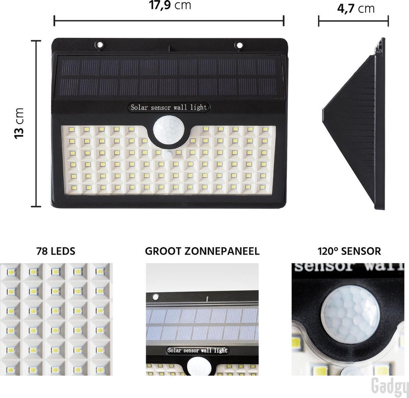 Gadgy Solar Wandlamp Buiten met Bewegingssensor – Set van 2