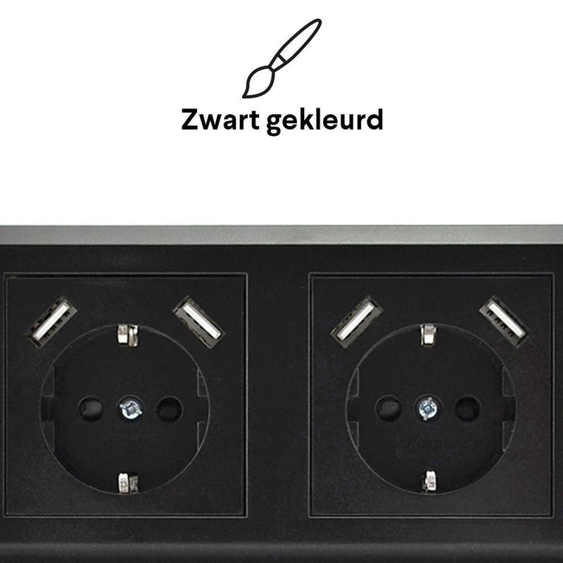 Homra Brock Double USB Socket Black - Built -in wall socket - Glossy plastic - Black wall box - Contact box - 5,600mA - 220 Volt - USB Charger - Fast Charging - Fast Charge - Randard - European - 80x80mm - With Children's Security