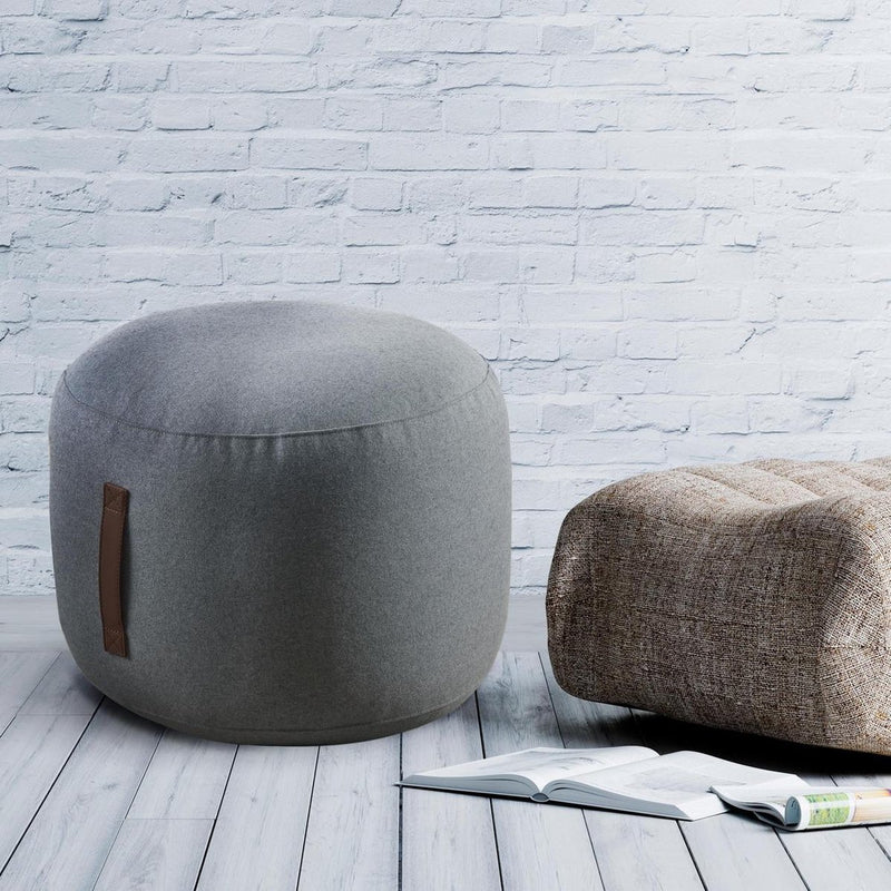 Coninx ottoman round - footstool - wool - leather handle - 50 x 44cm - anthracite