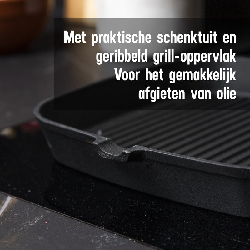 Daumonet Auguste Noir gietijzeren grillpan - Steakpan - 23,5 cm - 2 liter