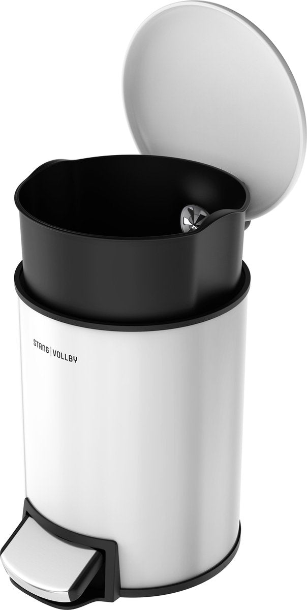 Rangvollby Docksta pedal bin - 12 liters - stainless steel - White - Trash can - Toilet - Bathroom - Office - Small - Soft Close Lid - Chic Design - White Pedal Trash - Waste Bag Inapassing