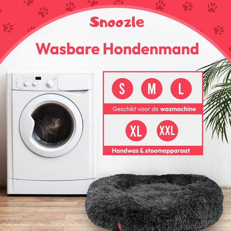 Snoozle Donut dog basket - Soft and luxurious dog cushion - Washable - Fluffy - Dog baskets - 60 cm - Gray