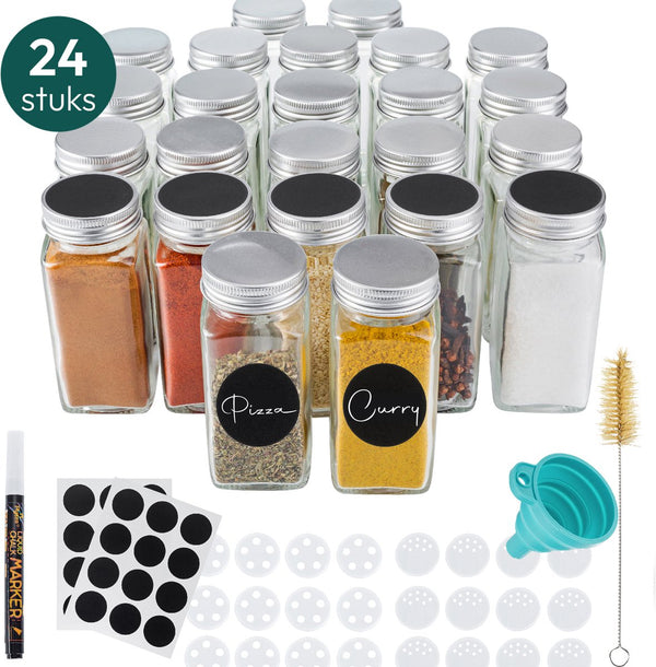Gadgy 24 Glass Herb jars - Set with lid and sprinkle cover