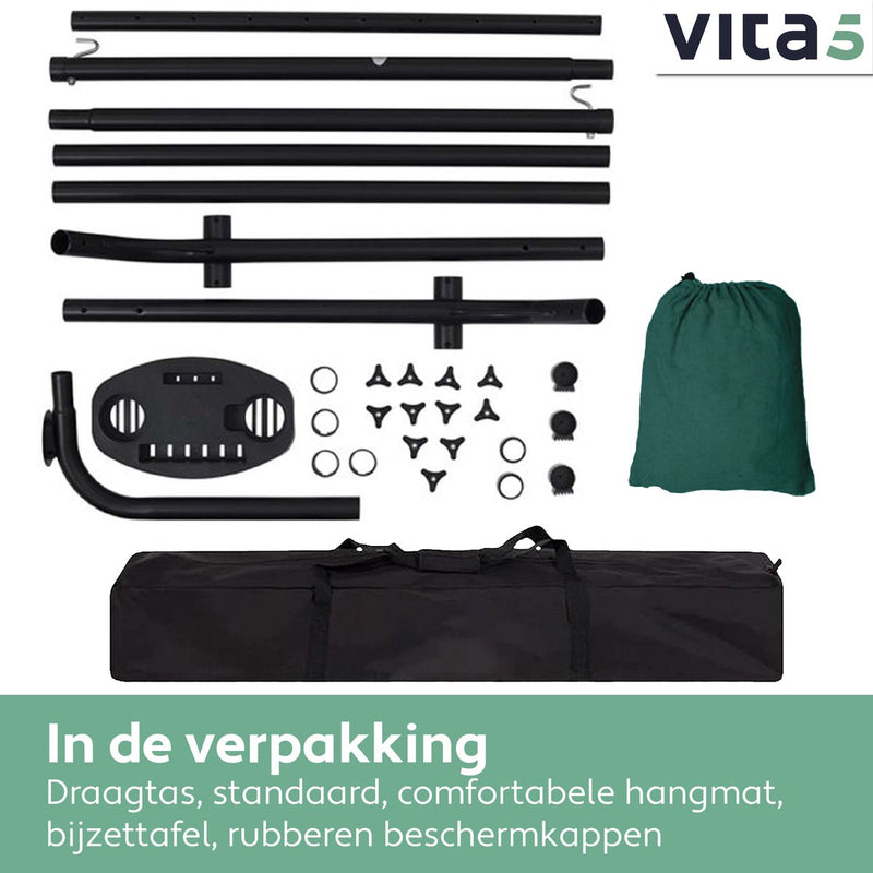 Vita5 Hangmat met Standaard 2 Persoons - Donkergroen - Draaggewicht 205 kg - Verstelbare Lengte - Incl. Draagtas