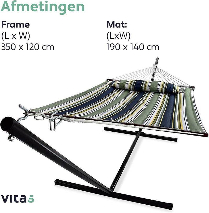 VITA5 Hangmat met onderstel, Tot 2 personen / 200kg, 190 * 140, Afneembaar hoofdkussen, Weer en UV-bestand - dunkelgrün/dunkelblau