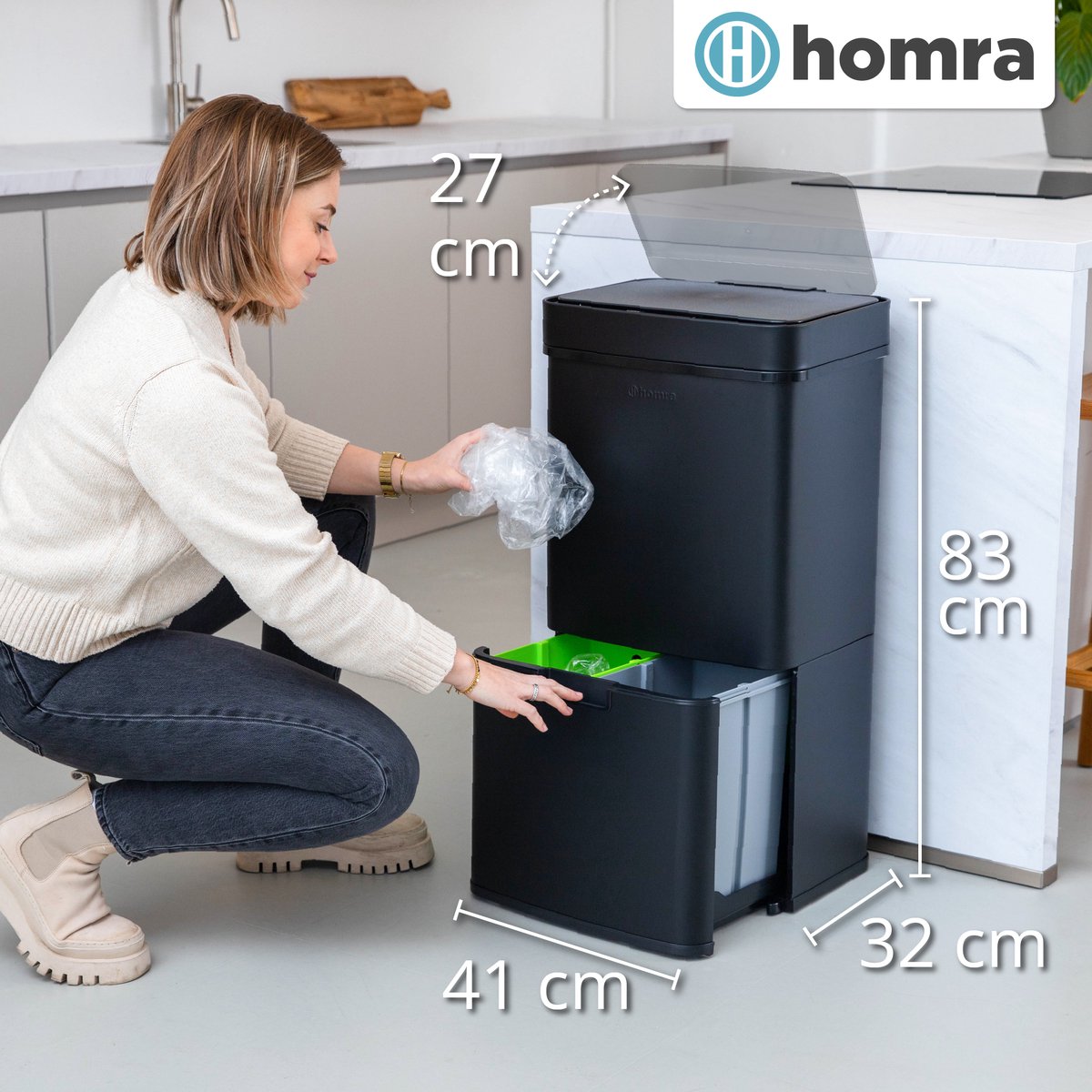 Homra Nexo - sensor trash can - 3 compartments - 72 liters (2x12 + 48 l) - Black