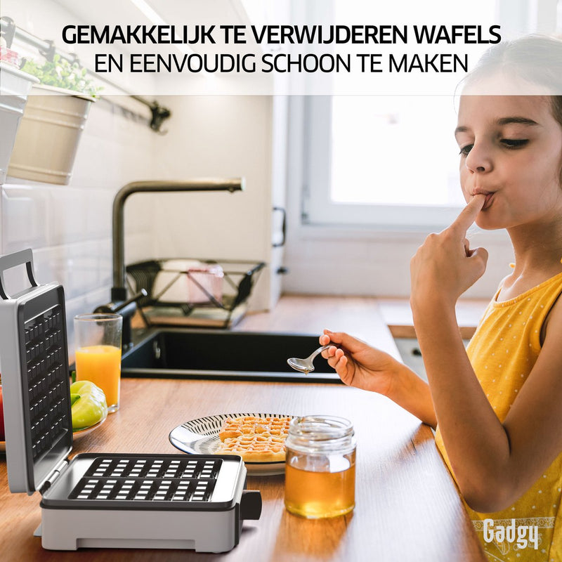 Gadgy Wafelijzer - Wafelmaker voor 4 grote Brusselse Wafels – Anti aanbaklaag - Temperatuur instelbaar - indicatielampje