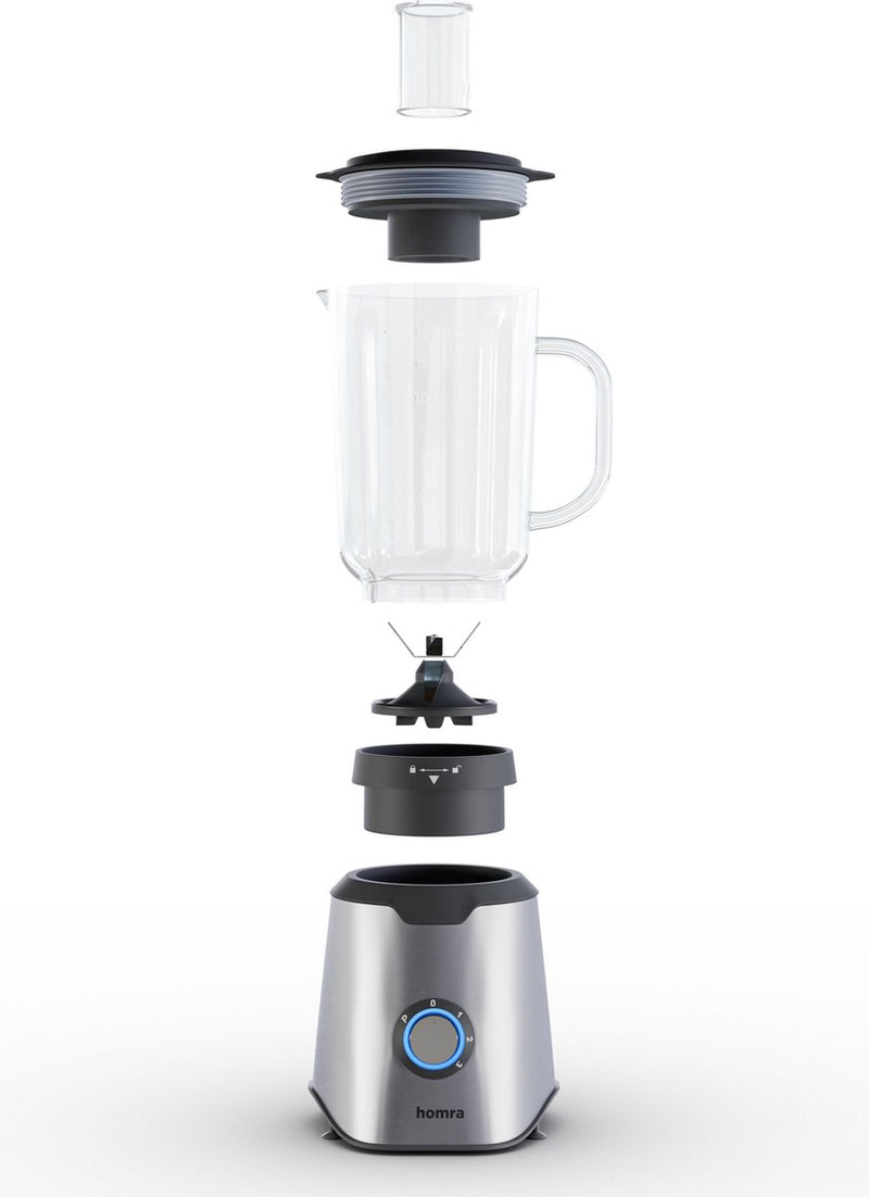 Homra Blender met glazen schenk kan - 1500 ml - 1000 Watt - RVS - Met Handige Maatbeker - BPA vrij - 1,5 Liter - 3 Standen - Anti-Slip onderkant - Pulse Knop - Mengkom van Glas - Smoothie Maker - IJscrush - Vaatwasserbestendig