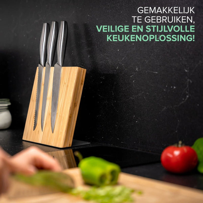 Coninx Quin knife block magnetic XL - Messen magnet - Anti -slip - Stainless steel / Acacia