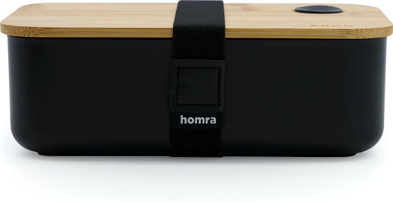 Homra Lunchbox BBOO Black - Broodtrommel met Bamboe deksel - 2 Compartimenten - Lunch To Go - FSC Bamboo - Duurzaam Kunststof - BPA vrij - Lunchtrommel - Magnetronbestendig - Diepvriesbestendig - Vaatwasser veilig