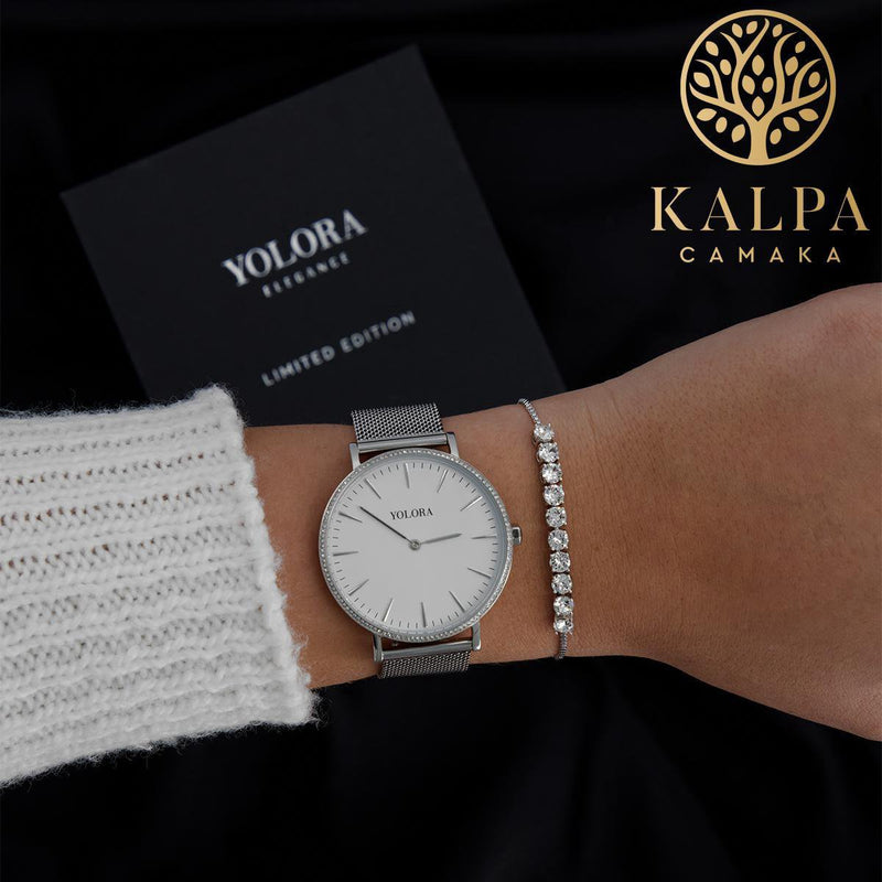 Yolora Dames Armband met 10 Kalpa Camaka Kristallen - Zilverkleurig - 18K Witgoud Verguld - Vrouwen Armband Zilver - Sieraden - Luxe Giftbox - Geschenkdoos - Cadeau doos - Exclusieve Geschenkverpakking - Mooie Cadeauverpakking