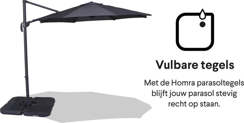 Homra Vulbare Parasolvoet - Watervulbare Parasoltegels - 4 delig - 4x15L - Tegels vulbaar met Water, Zand of Kiezels - Kunststof - Parasol Voet - Zwart