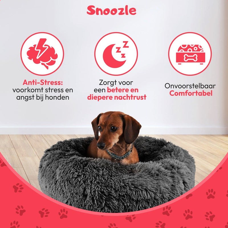 Snoozle Donut Hondenmand - Zacht en Luxe Hondenkussen - Wasbaar - Fluffy - Hondenmanden - 60cm - Grijs