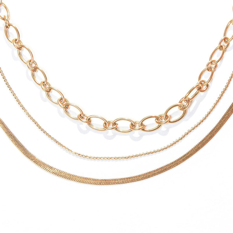 Laura Ferini Ladies Necklace Collegato Gold - Gold -colored switch chain with 3 layers - 18k yellow gold gilt - Necklace - Collier - Jewelry - Accessories - Ladies Necklace with Layers
