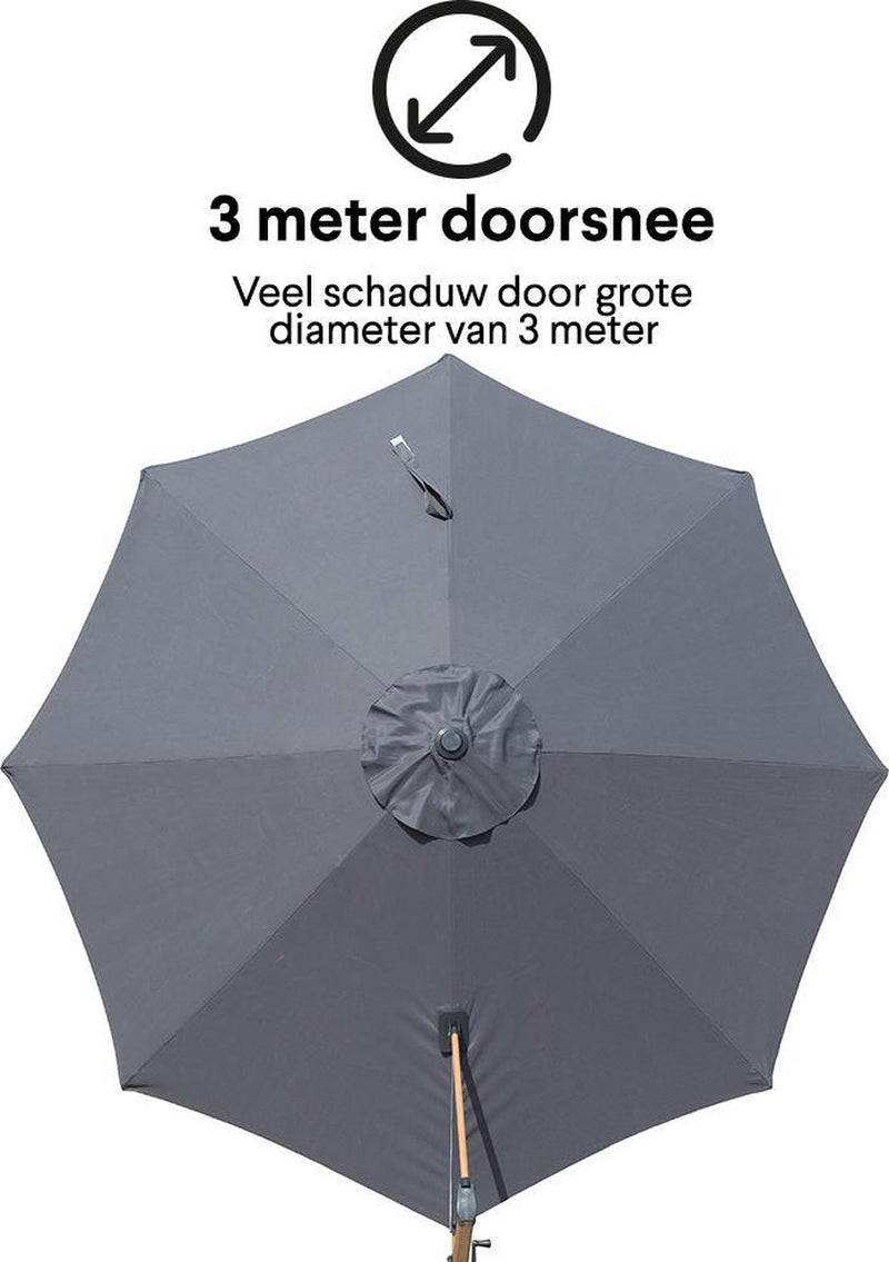 Homra Parasol - Duurzame zweefparasol - LUX-XL- Ø300 cm - Donkergrijs - Inclusief beschermhoes & vulbare tegels