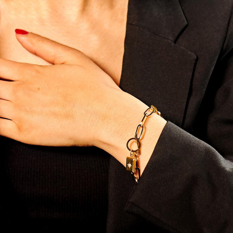 Laura Ferini Dames Armband Ruvido Goud - Goudkleurige Schakelarmband - 18K Geelgoud Verguld - Sieraad - Accessoires - Sieraden - Dames Armbandje