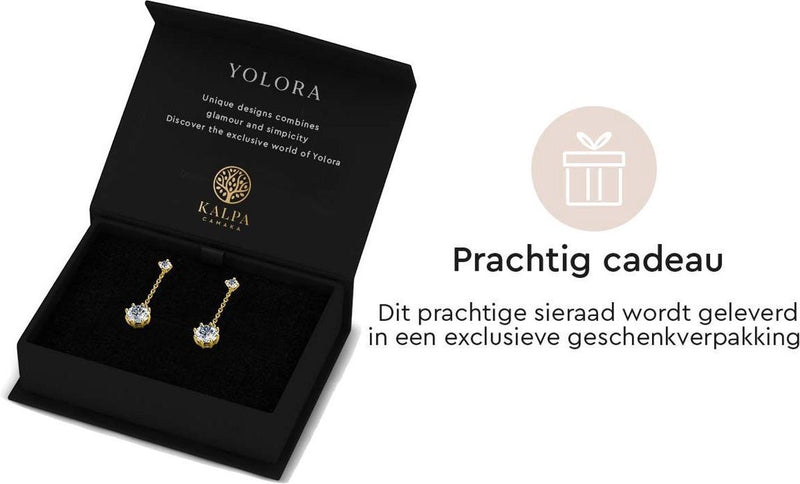 Yolora Dames Oorhangers met Kalpa Camaka Kristallen - Goud kleurig - 18K Geelgoud Verguld - Cadeauverpakking