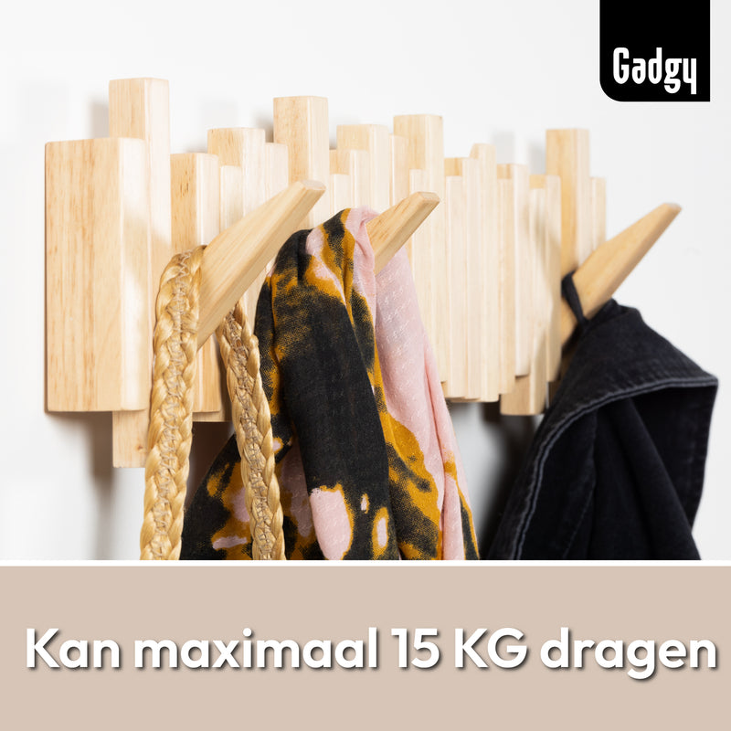 Gadgy Wandkapstok Hout - Kapstok Hangend Wand - Kinderkapstok met 5 Inklapbare Haken - Muur Kleerhanger Bamboe - Max. 15kg draagkracht