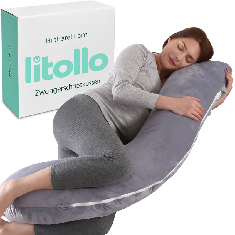 Litollo® Zwangerschapskussen (J-vorm) - Fleece Grijs