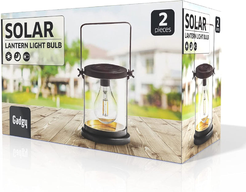 Gadgy Solar Lantaarn Glas met Led Gloeilamp - Set van 2