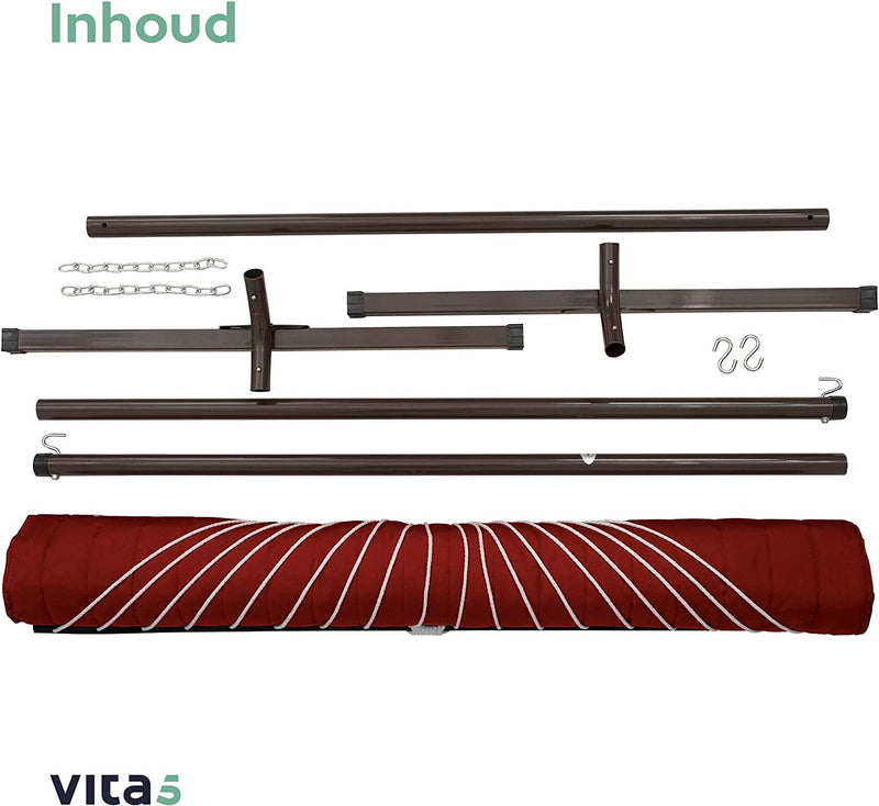 VITA5 Hangmat met onderstel, Tot 2 personen / 200kg, 190 * 140, Afneembaar hoofdkussen, Weer en UV-bestand - Rot/Braun