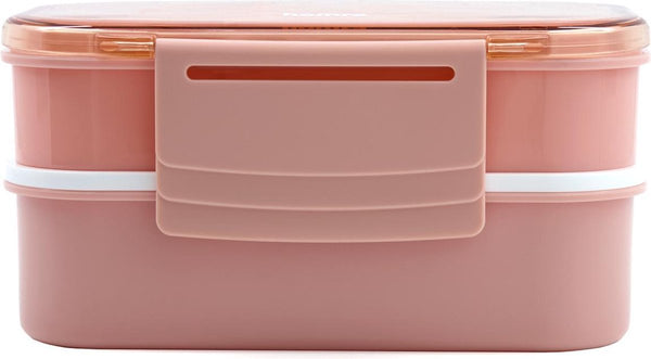 Homra Lunchbox Staqs Pink - Bento Box - 2 layers of bread bin - 3 compartments - Pink - Lunch to go - Durable plastic - BPA Free - 3 subject lunch box for adults - Including cutlery - Microwave, freezer, dishwasher resistant - keep fresh