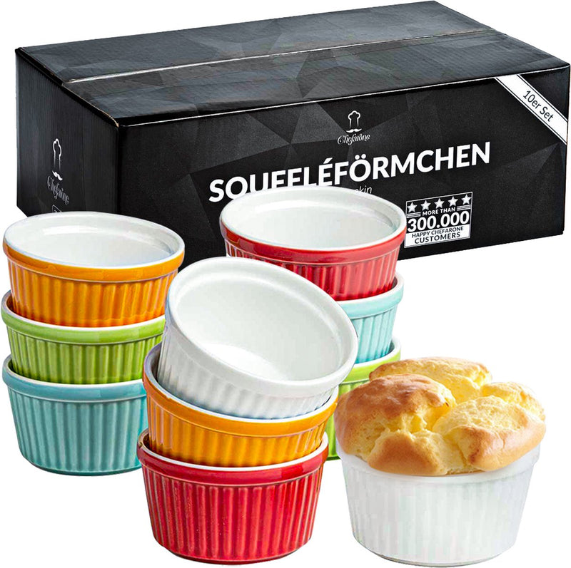 Chefarone Mini Ronde Ovenschalen - Mini Vormpjes Set Van 10 - Bakvormen Keramiek 200 ML - Crème brulée schaaltje - Multicolor