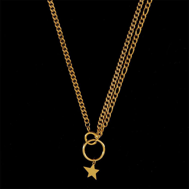 Laura Ferini Ladies Necklace Stella Gold - Gold -colored switch chain With star - 18k yellow gold gilt - Necklace - Collier - Jewelry - Accessories - Ladies Necklace With Pendant