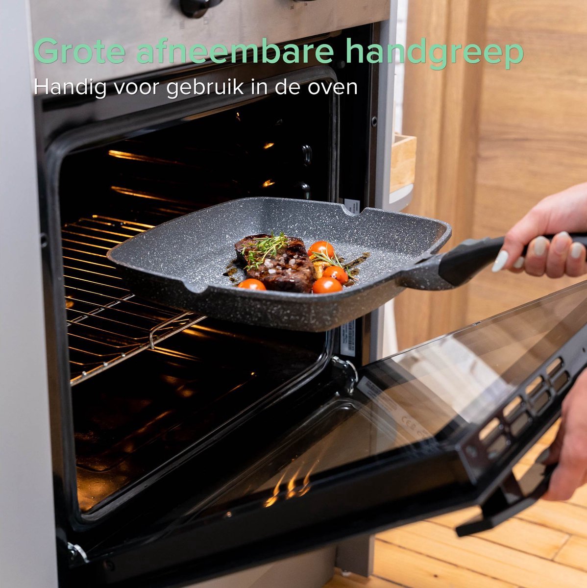 Coninx Grillpan inductie 28cm - Steakpan vleespan - Grill pan met Afneembare Handgreep - PFAS-vrij - Geschikt voor alle warmtebronnen