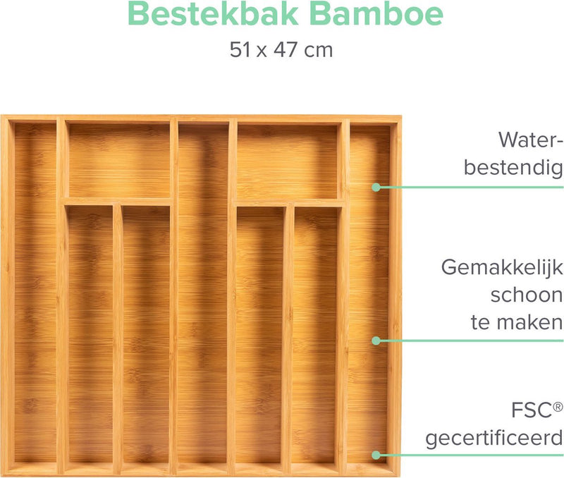 Grote Bestekbak Bamboe 51x47x5cm | Besteklade van Coninx | Bestekhouder | Opbergbak | Duurzaam | Enkel geschikt voor laden van 47cm diep of meer