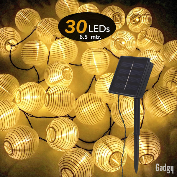 Gadgy Solar Light Cord draußen - 30 LED - 6,5 mtr - Partybeleuchtung auf Solarenergie - Lichtgirlande - Atmosphärische Beleuchtung