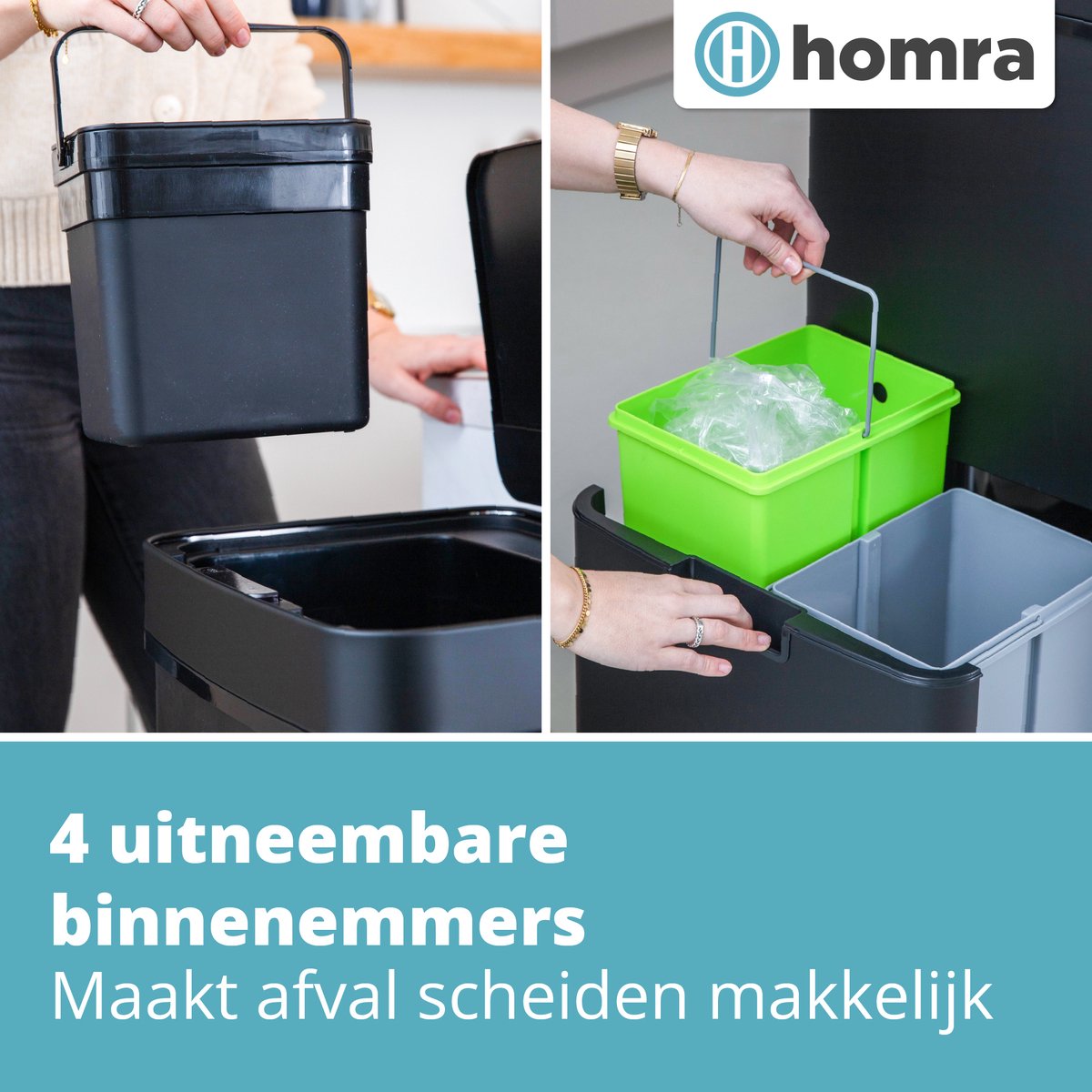 Homra Nexo - sensor trash can - 3 compartments - 72 liters (2x12 + 48 l) - Black