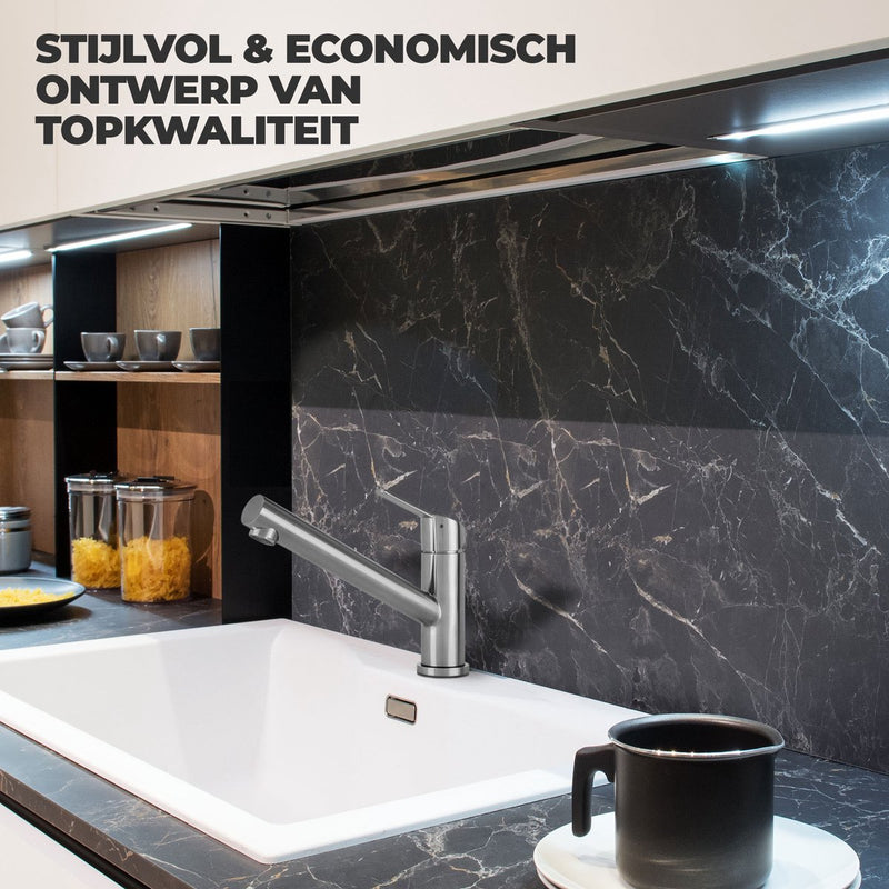 Mizzo Petito Keukenkraan met 360° Zwenkbare Uitloop - Lage Design Keukenmengkraan - RVS geborsteld