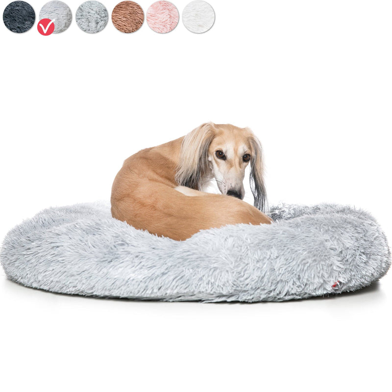 Snoozle Donut dog basket - Soft and luxurious dog cushion - Washable - Fluffy - Dog baskets - 80cm - light gray