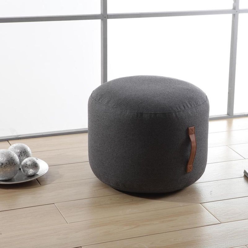 Coninx ottoman round - footstool - wool - leather handle - 50 x 44cm - anthracite