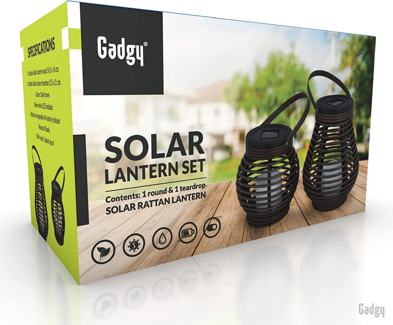 Gadgy Solar Rotan Tafellamp Set van 2 - Solar Tuinverlichting op Zonneenergie - Tuinlantaarn - Led Buitenverlichting met Dag/Nacht Sensor - Voor Binnen en Buiten