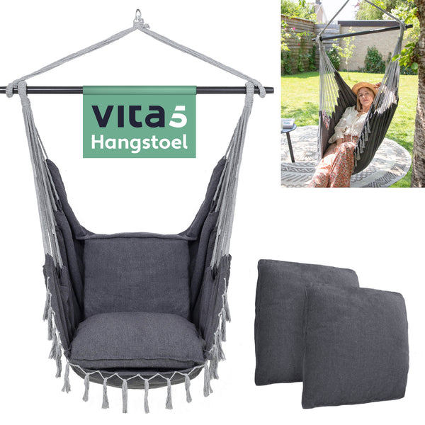 VITA5 Hangstoel voor buiten, stabiele en veilige hangstoel, stijlvolle hangstoel, voor binnen en buiten, schommel voor volwassenen en kinderen, comfortabele boho-kamerdecoratie, 200 kg draagkracht (groen/blauw)