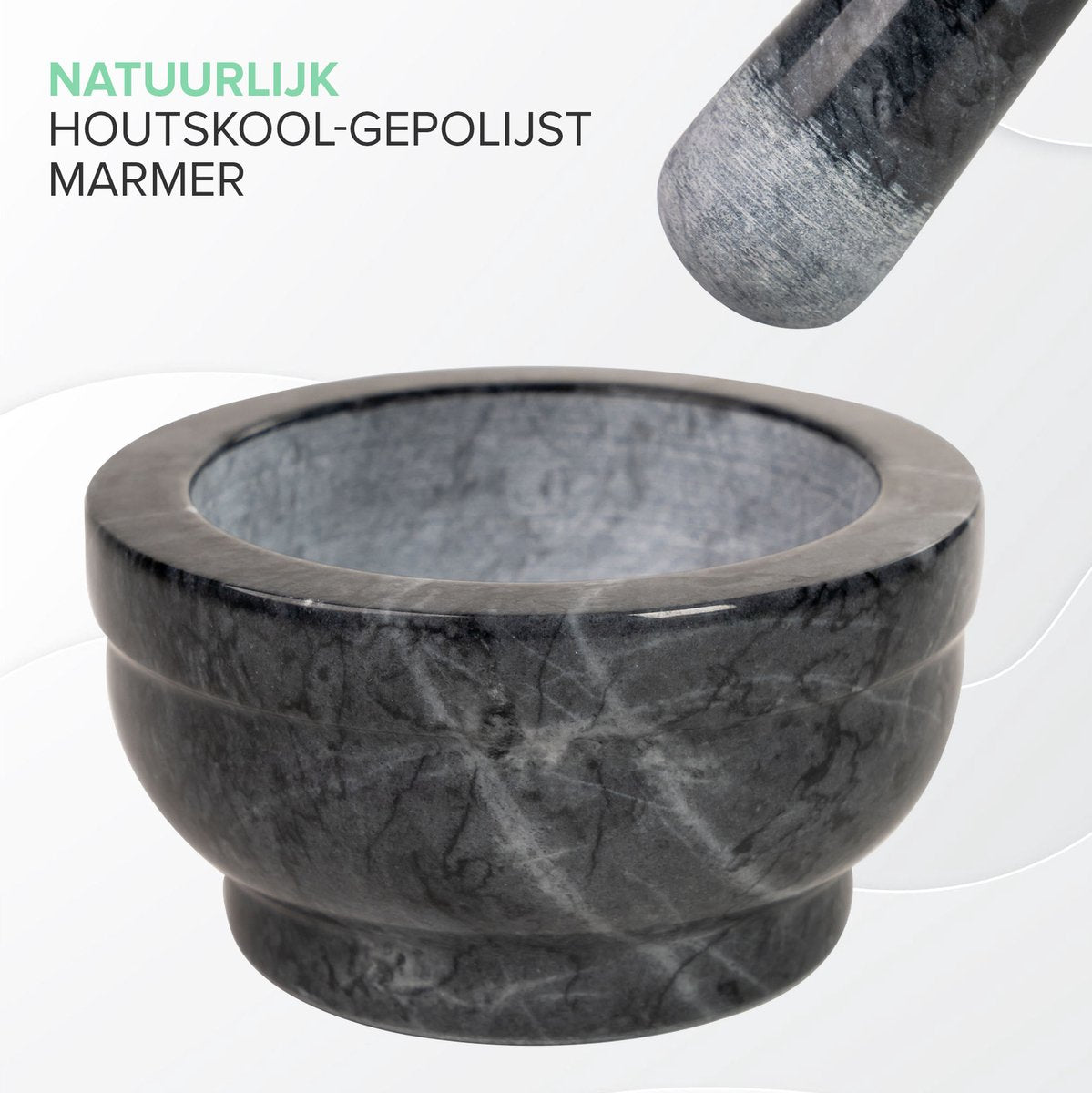 Coninx Vijzel - Mortier with Stamper - Herbstamper - Ø15 x H8cm - Black Marble polished