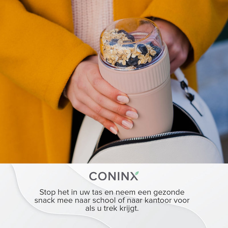 Coninx Yoghurt beker to go - Muesli beker to go - Lunchbeker - Lunch to go - Meeneem Mueslibeker 640ml (450ml+190ml) - Back to school - Zwart