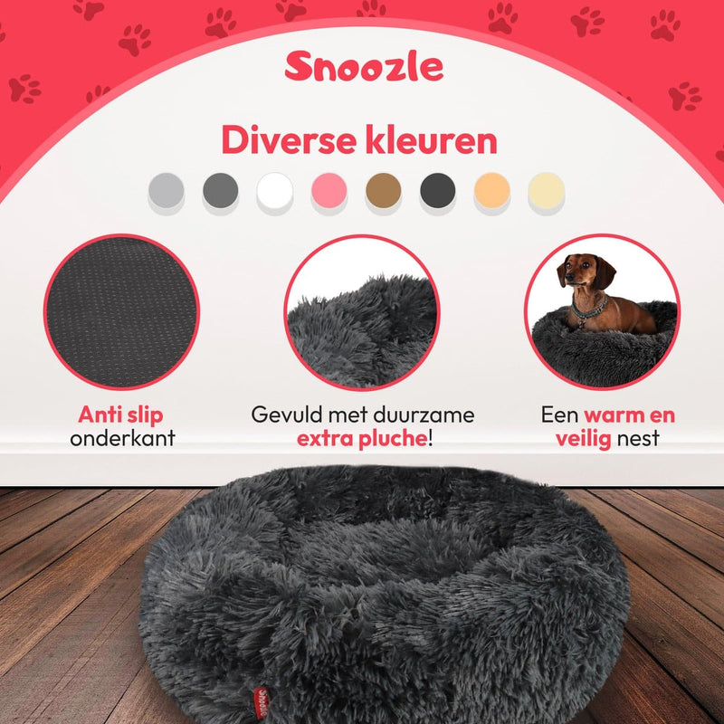 Snoozle Donut Hondenmand - Zacht en Luxe Hondenkussen - Wasbaar - Fluffy - Hondenmanden - 60cm - Grijs